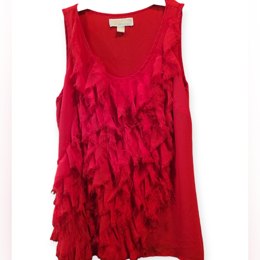 Michael Kors Red Ruffle Chiffon Blouse Size 6